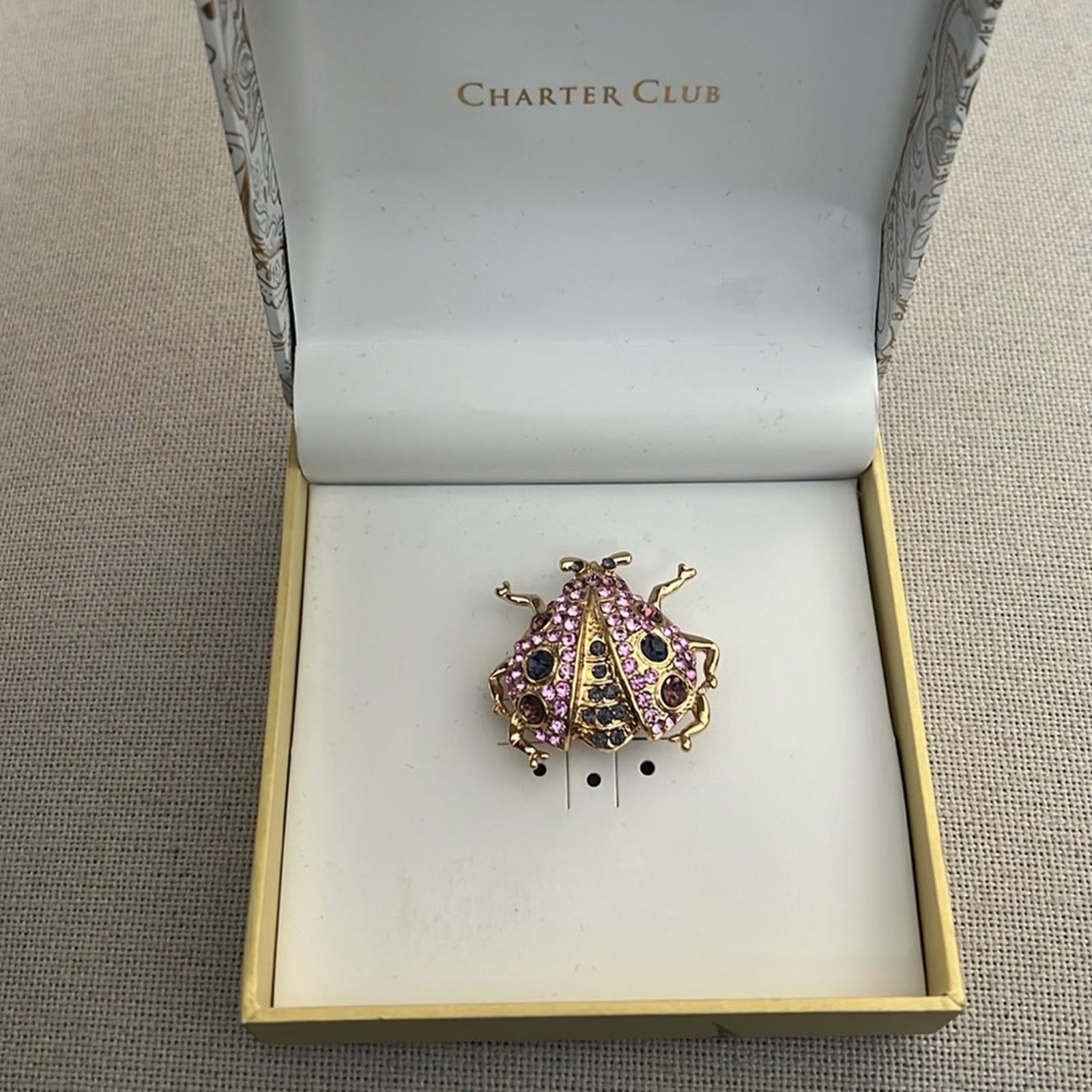 Charter Club Gold-Tone Crystal Bug Pin/Brooch in Gold/Purple New in Box
