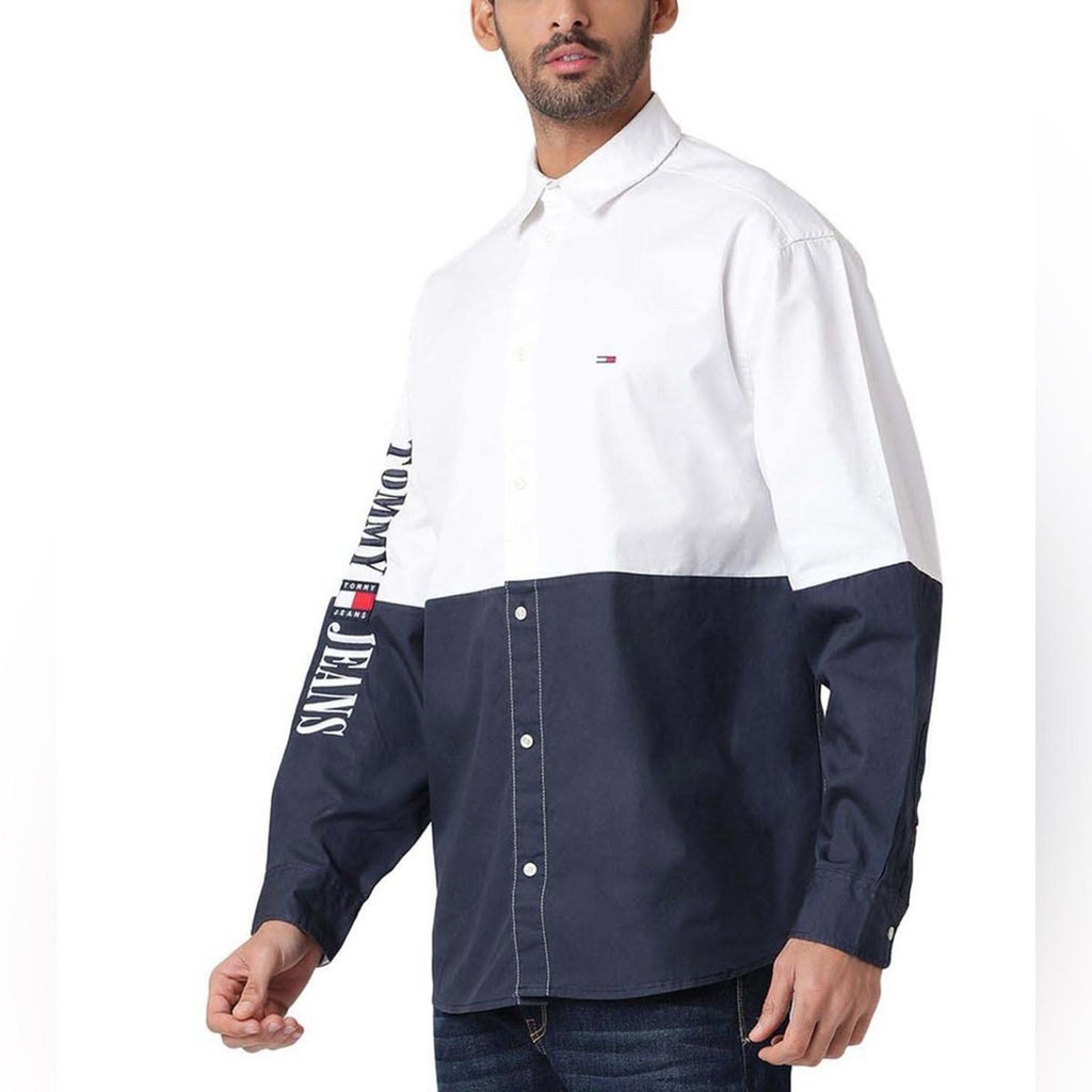 Tommy Hilfiger Adaptive Archive Color-Blocked Relaxed Shirt, White Size S NWT