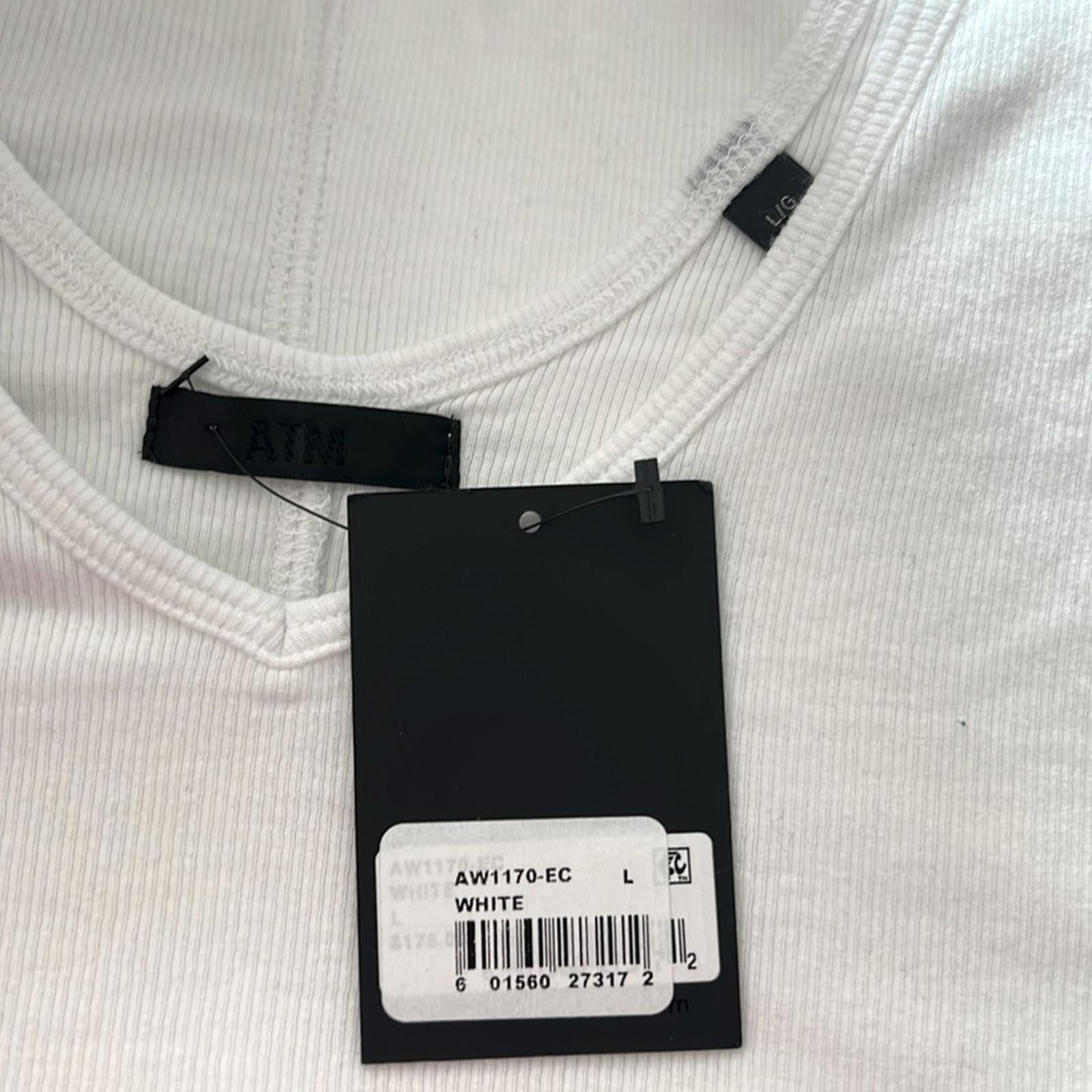 ATM White V-Neck Tank Bodysuit in White, Size L NEW w/Tag $175
