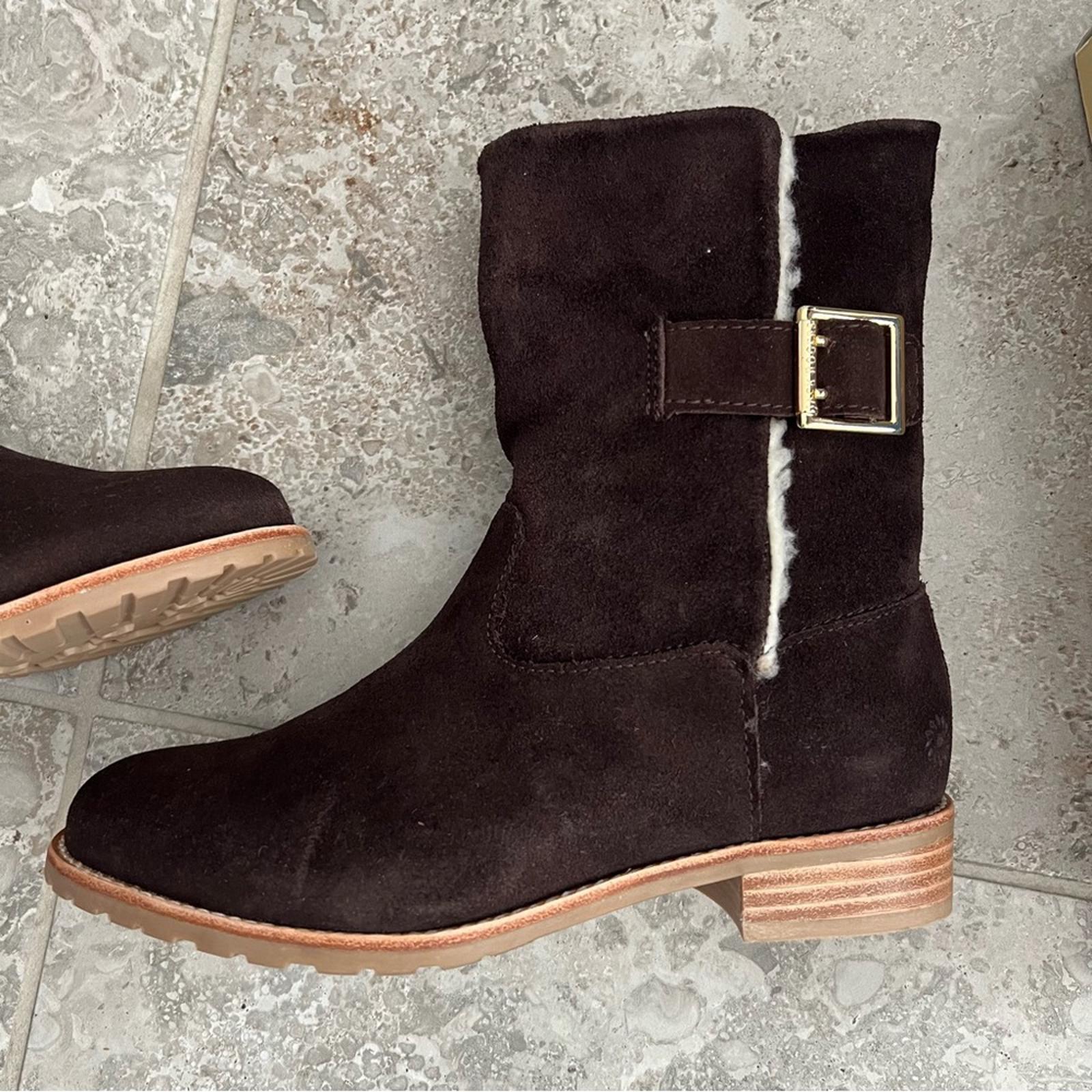 Jack Rogers Dark Chocolate Sherpa Faux Suede Booties, Size 7M New in Box $158