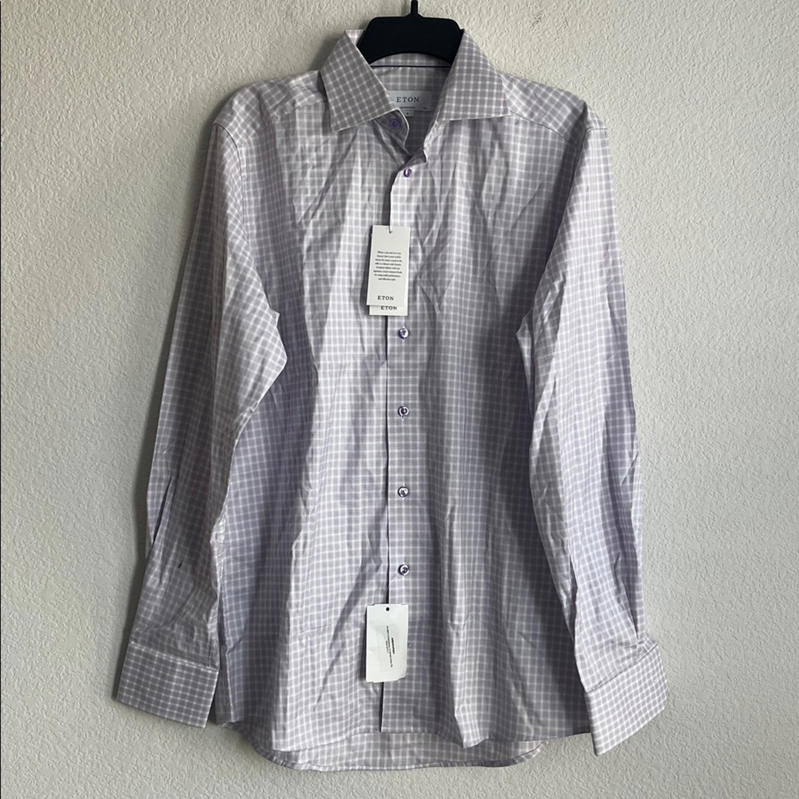 Eton Contemporary Fit Check Cotton Lyocell Shirt in Light Purple, Size 15.5, NEW