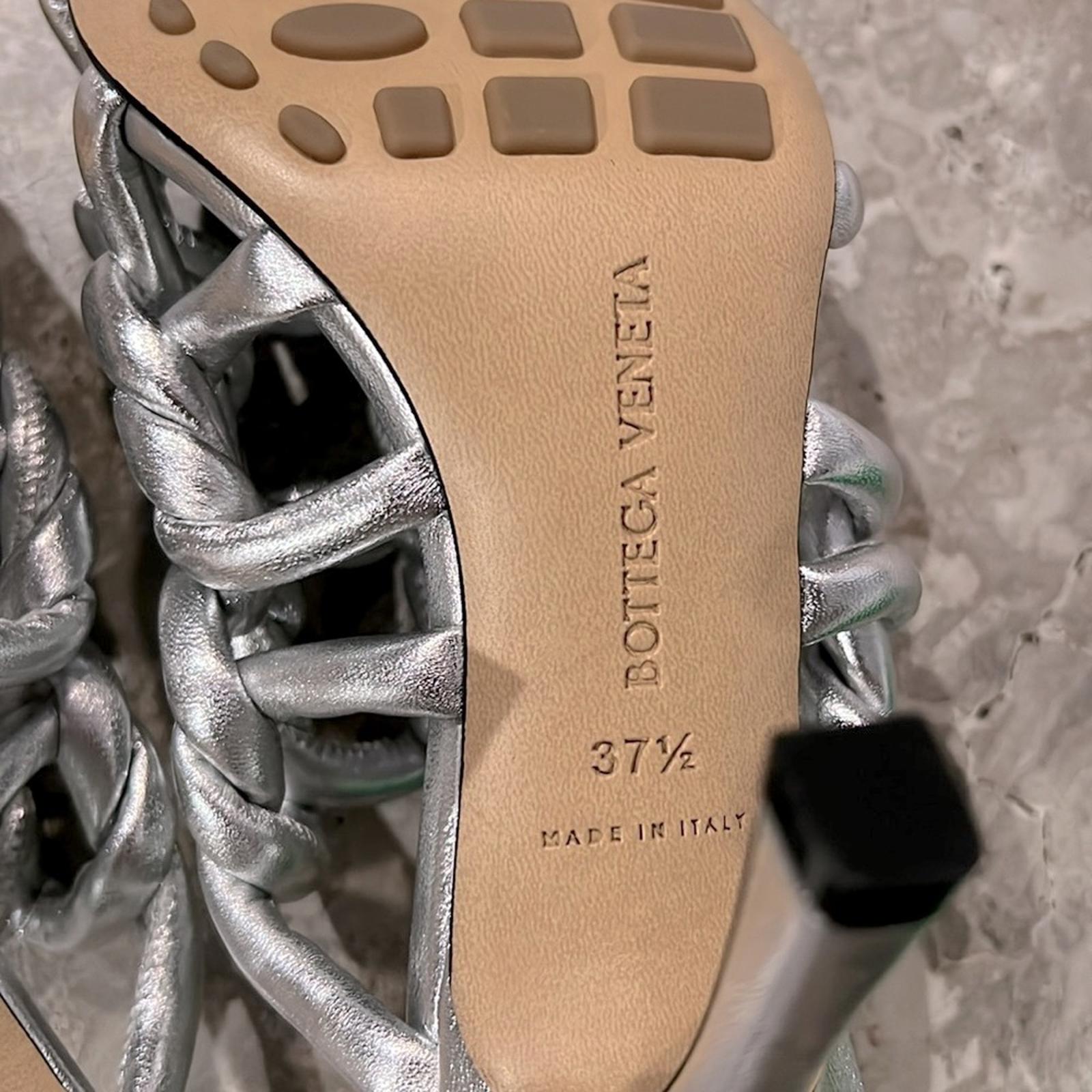 Bottega Veneta Stretch High Heel Slide Sandals in Silver Size 37.5 NEW+2DustBags