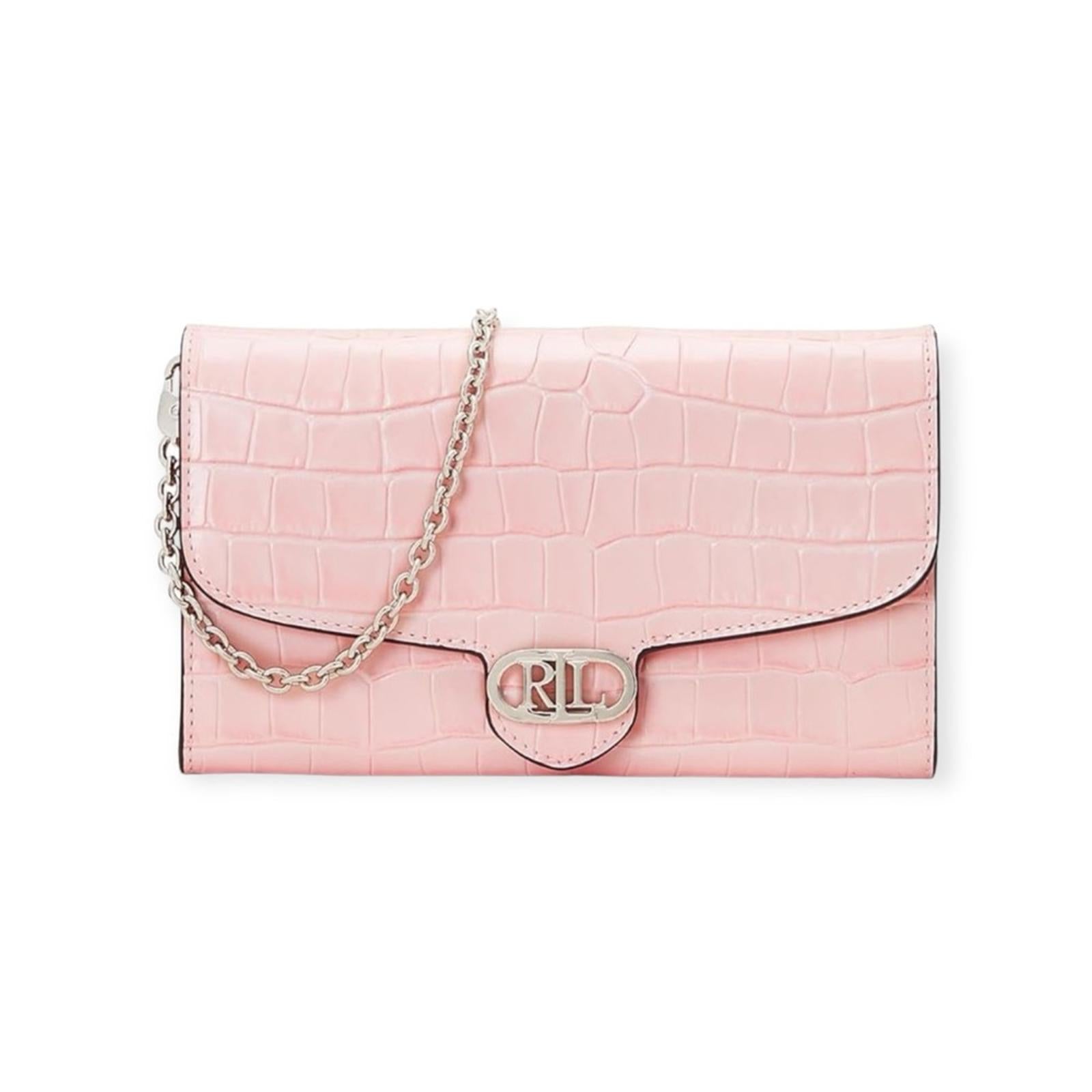 NEW Ralph Lauren Embossed Leather Medium Adair Bag, Pink Silver-Tone