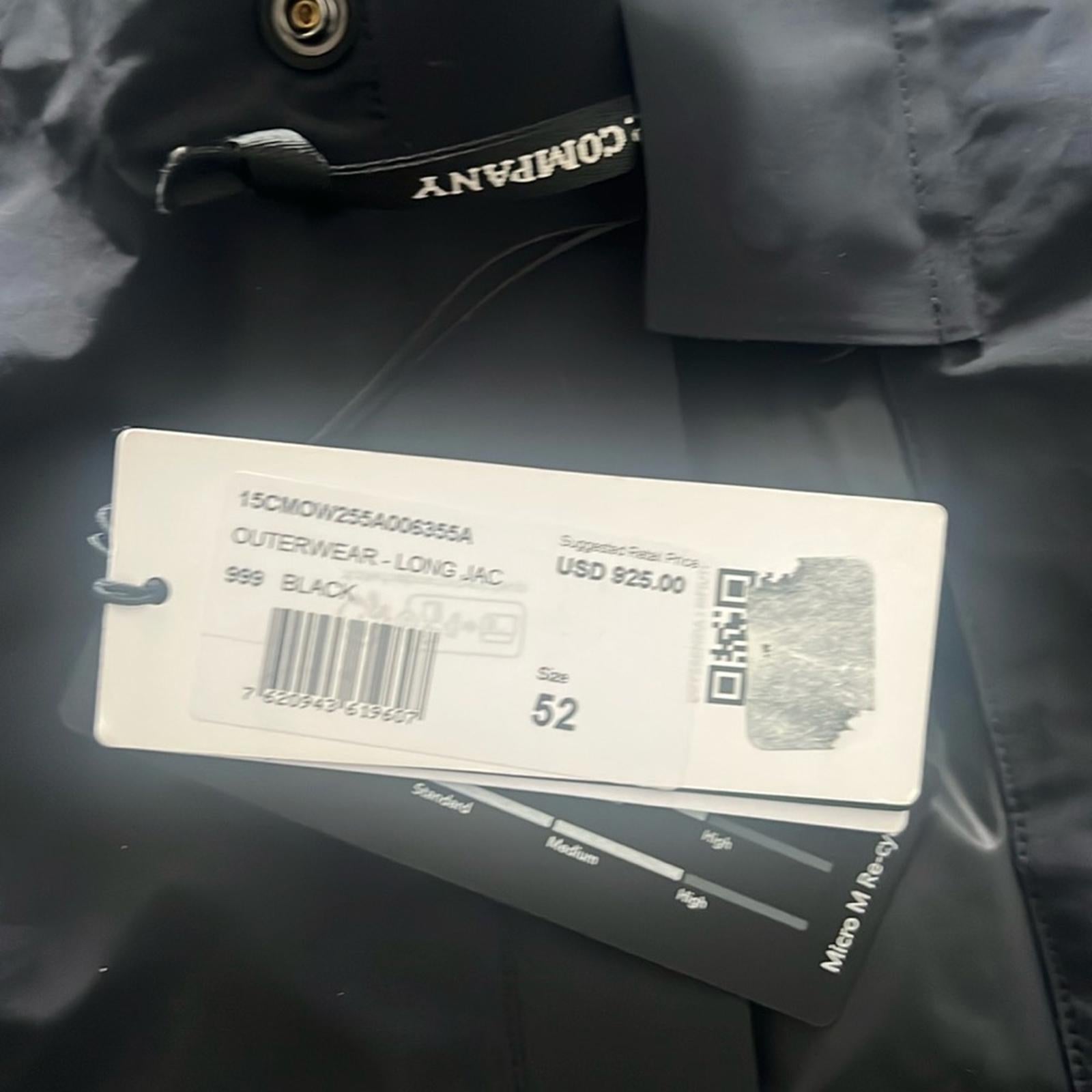 C.P. Company Micro M Re-Cycled Long Parka Coat, Black Size 52/XL NWT Retail $925