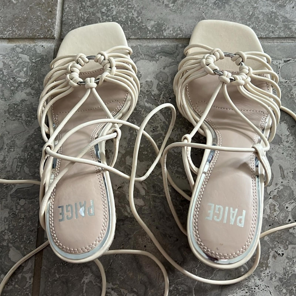 Paige Sierra Wedge Strappy Sandals in Bone, Size 8 NEW w/o Box - Online for $278