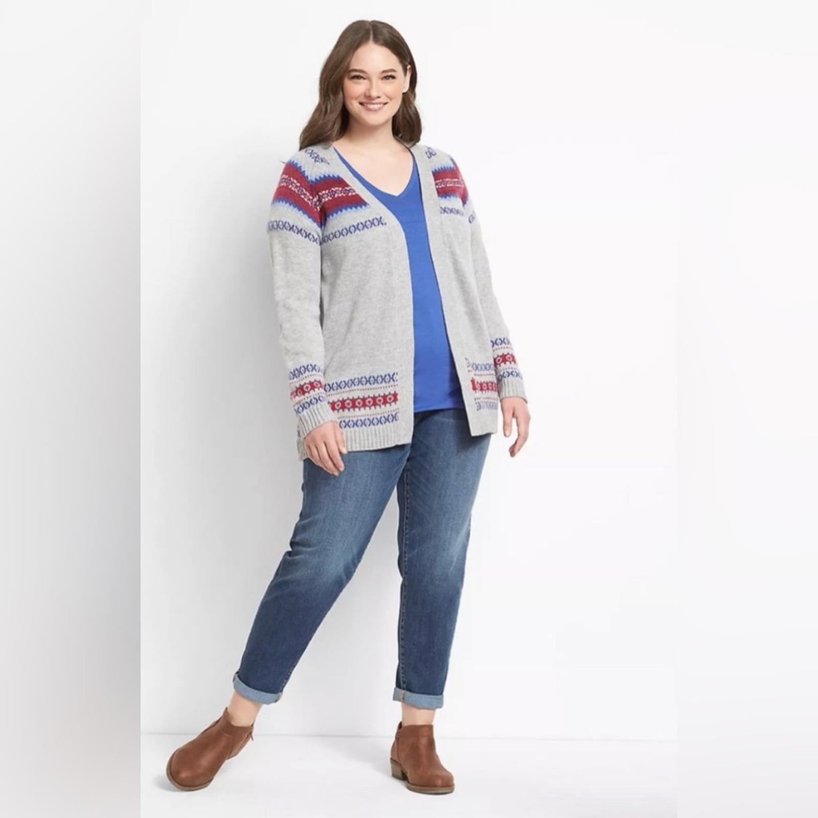 Lane Bryant Open Front Fair Isle Cardigan in Grey, Plus Size 14/16 EXCELLENT!