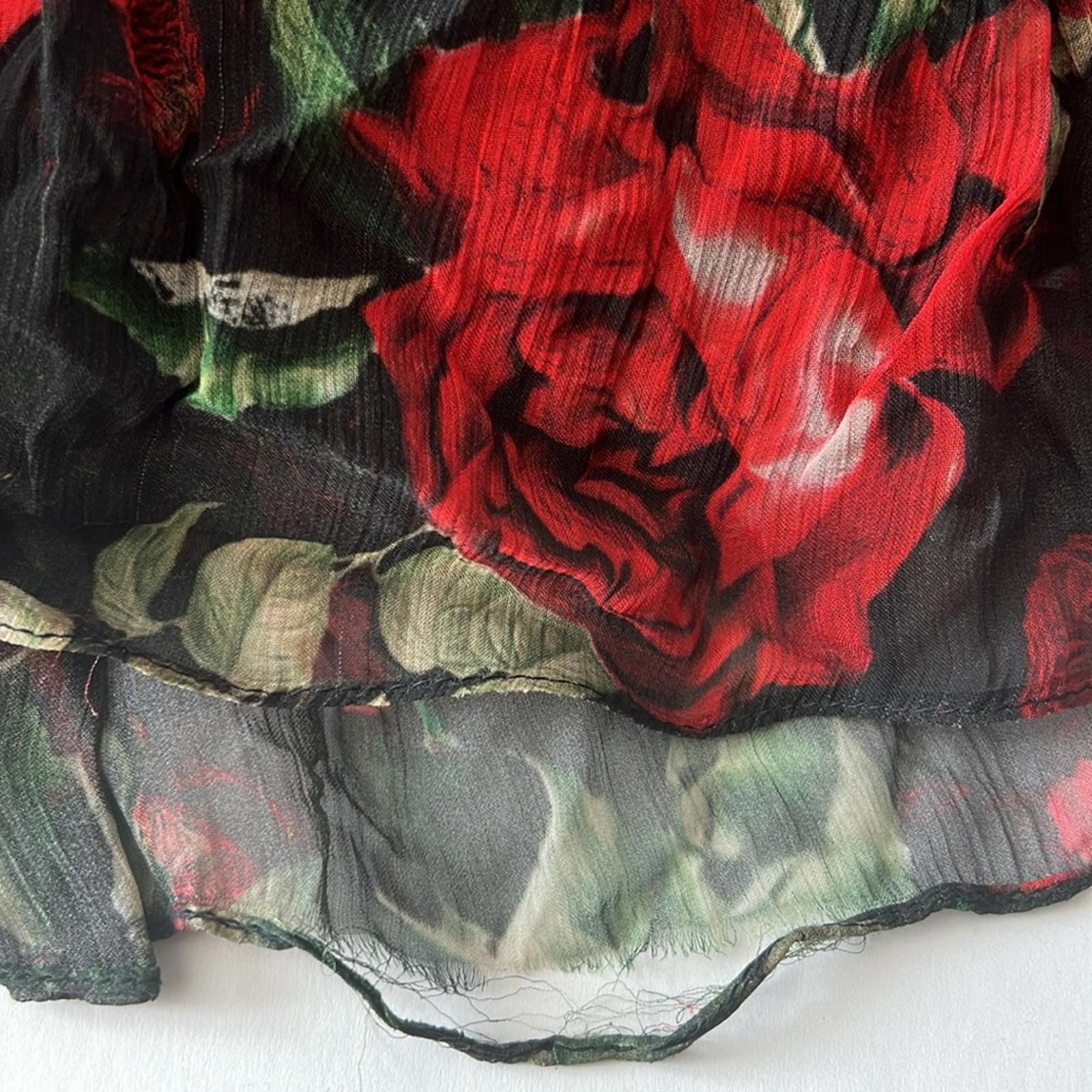Rococo Sand Tiered Maxi Dress in Black/Red Roses, NWT, Size XS Retail $478