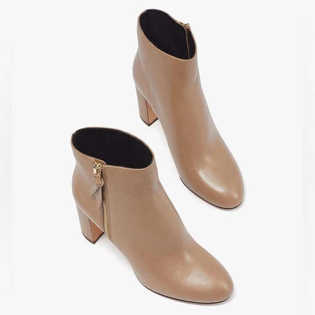 Kate Spade Knott Zip Booties, Light Fawn Pebble Calf Leather Size 11 New in Box