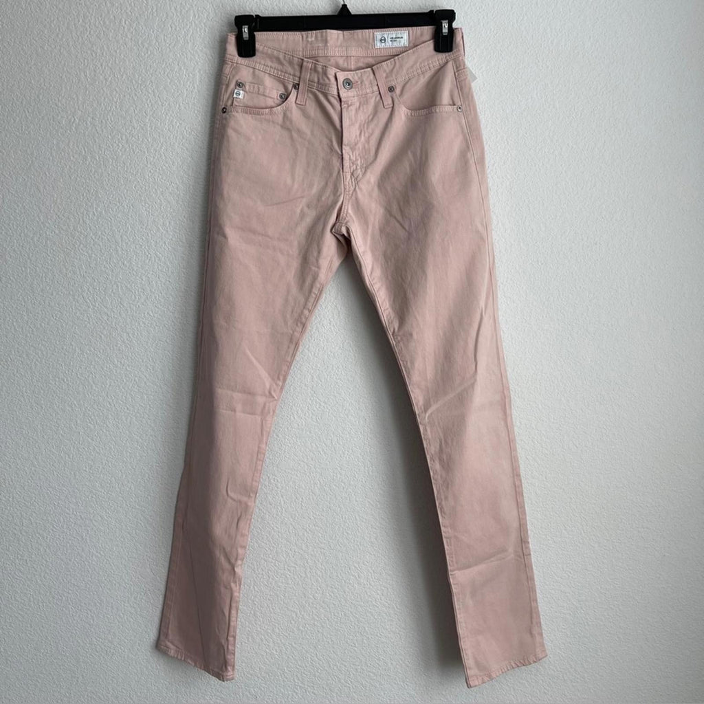 AG Sueded Sateen Tellis 34" Slim Fit Twill Stretch Pants in Pink, Size 29x34 NWT