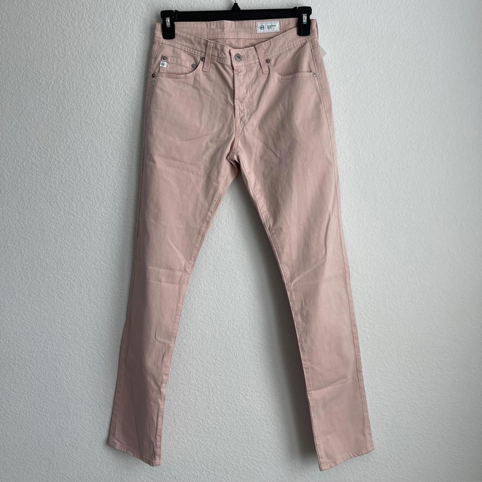 AG Sueded Sateen Tellis 34" Slim Fit Twill Stretch Pants in Pink, Size 29x34 NWT