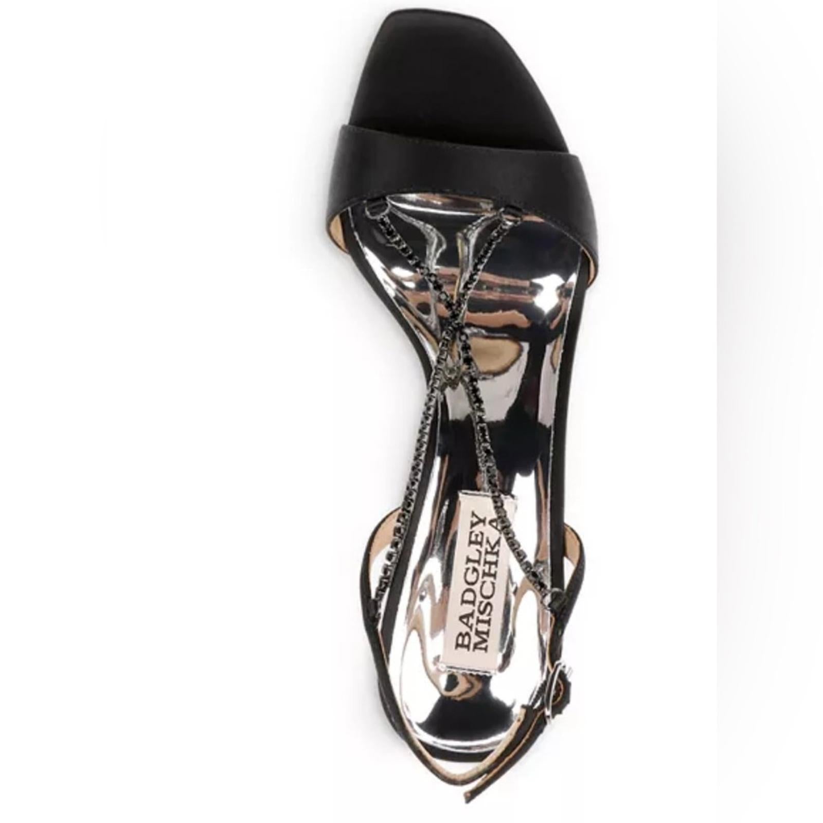 Badgley Mischka Neville Embellished Sandals Black Satin Size 6.5 NEW in Box $225