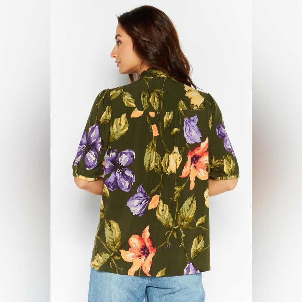 Ralph Lauren Floral Jersey Tie-Neck Blouse in Farm Olive, Plus Size XXL, NWT