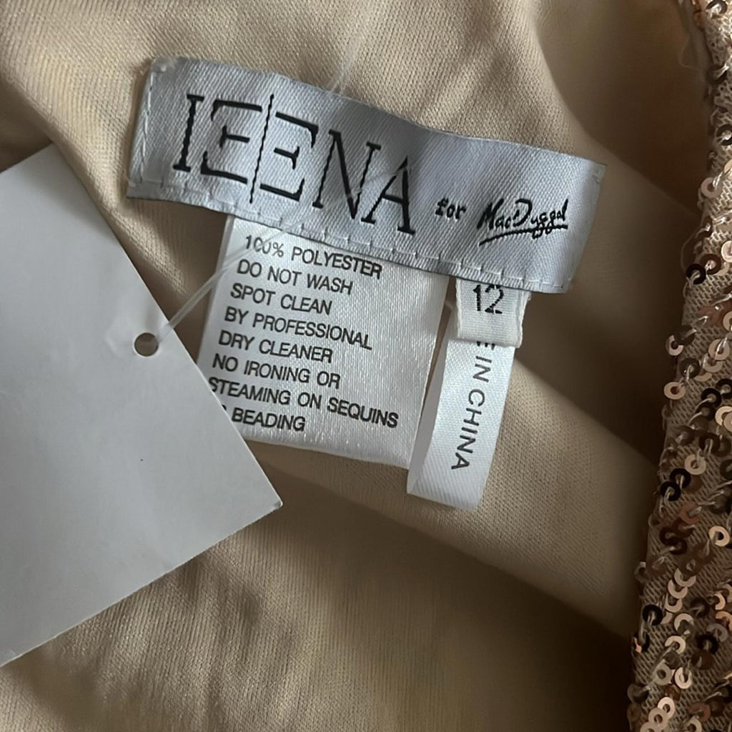 Mac Duggal IEENA Sequined High Low Dress, Rose Gold, Size 12 New w/Tag $348