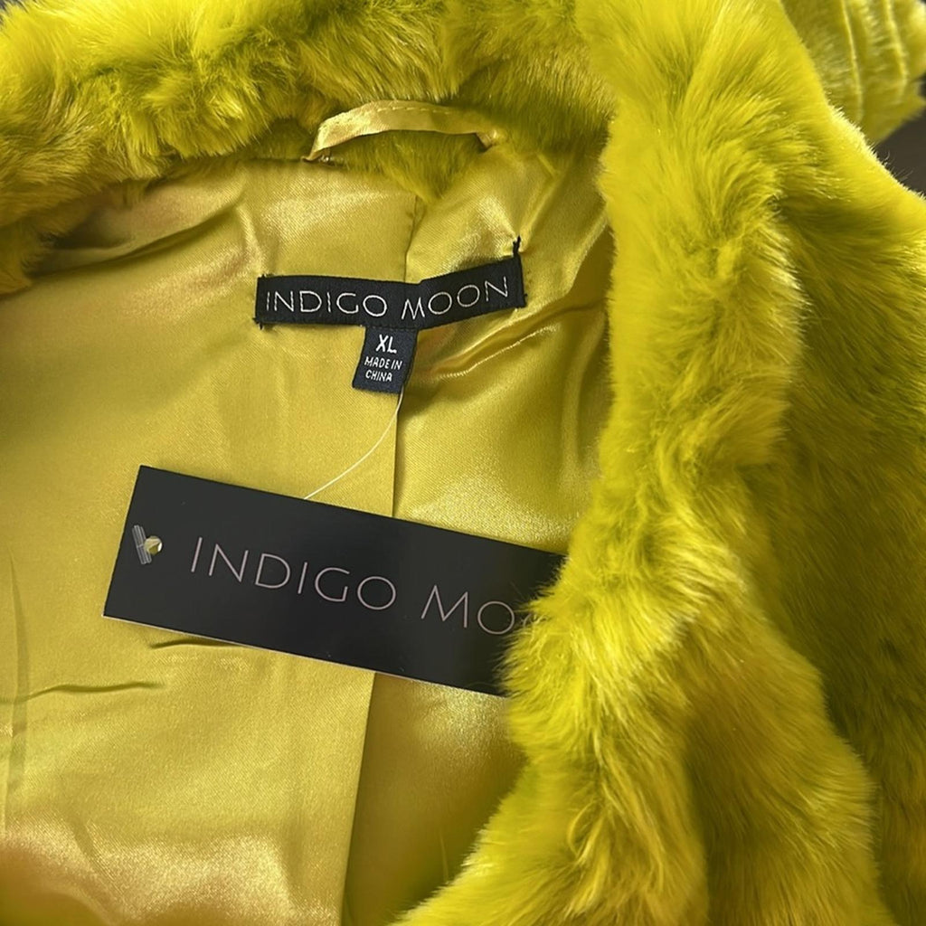 New INDIGO MOON Fur Jacket in Neon Green, Size XL New w/Tag Retail $229