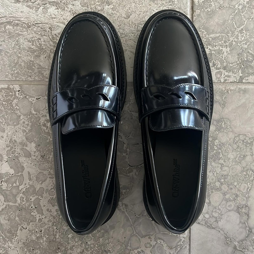 Off-White Diag-Stripe Black Leather Loafers, Size 41 NEW in Box +DustBag $1,055