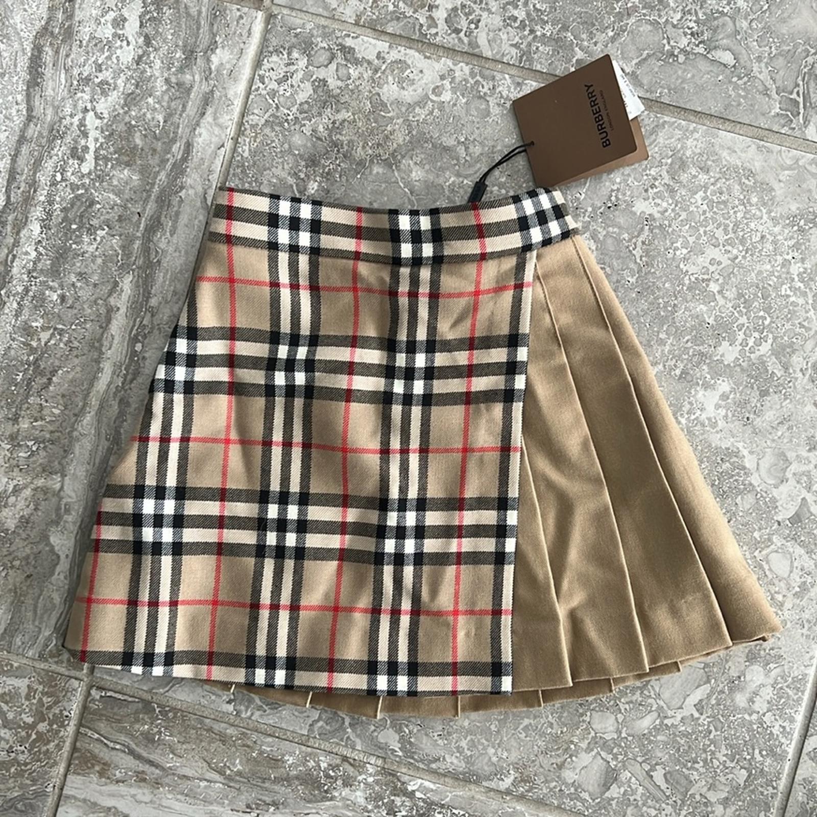 Burberry Lana Vintage Check Combo Wool Pleated Skirt, Girl's Size 3Y New w/Tag