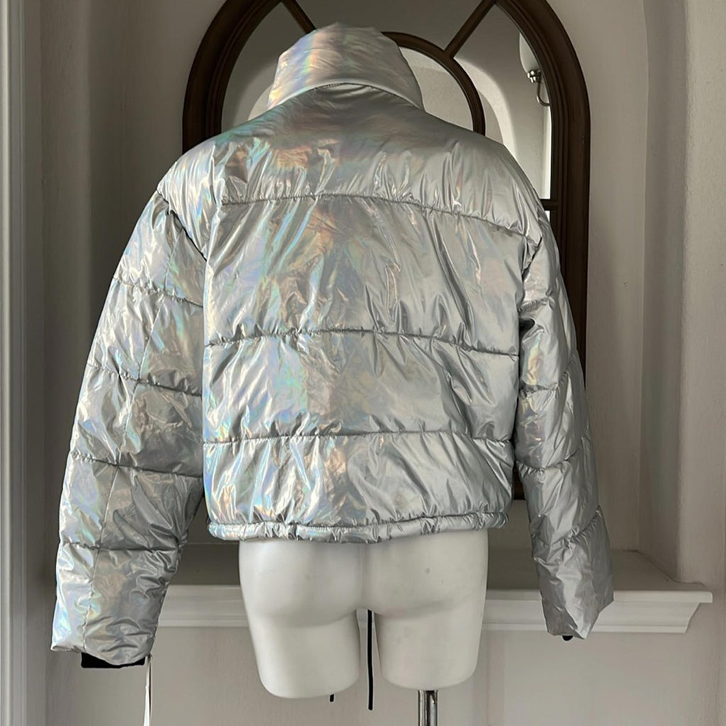 AQUA Iridescent Cropped Puffer Jacket, Omber Size XL New w/Tag $168
