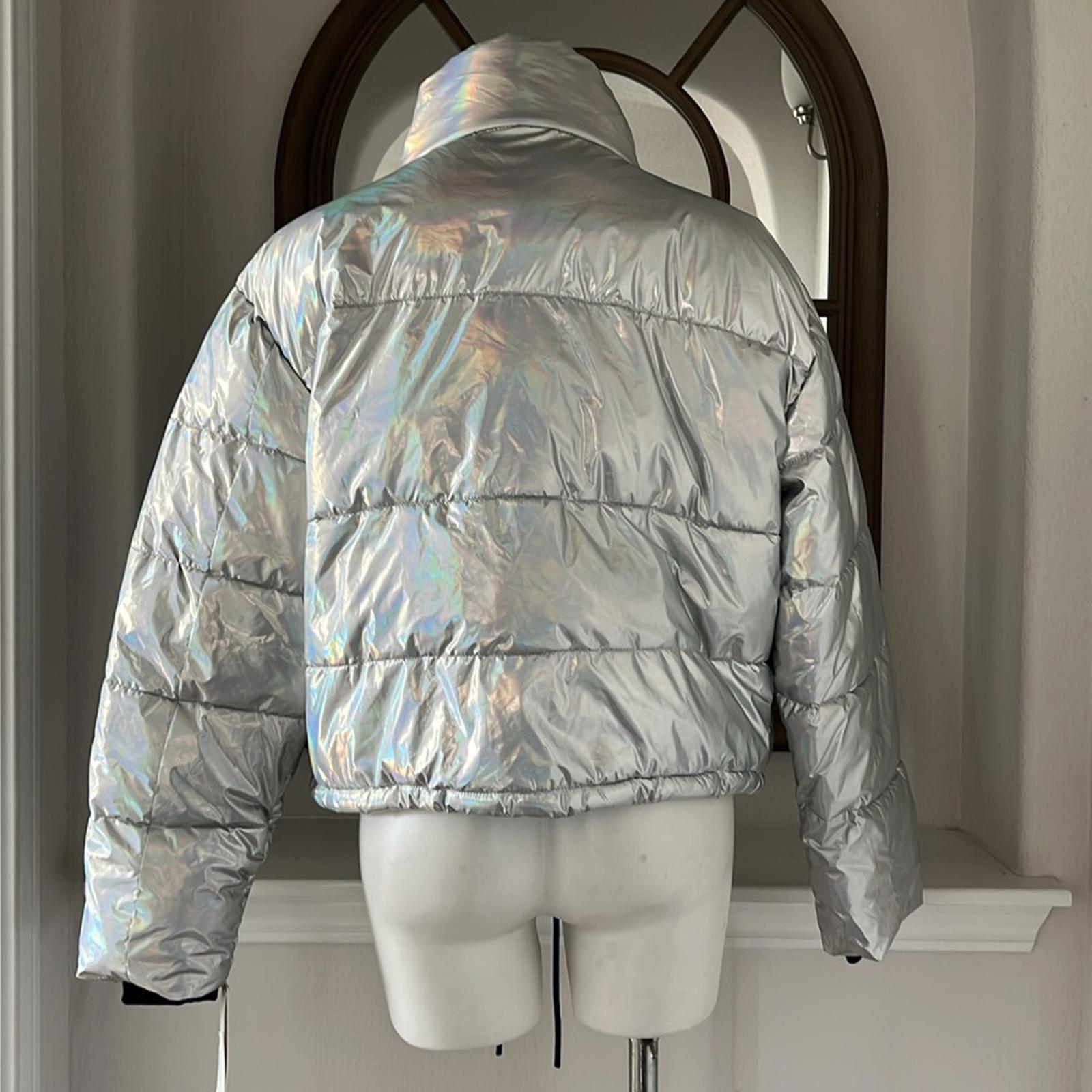 AQUA Iridescent Cropped Puffer Jacket, Omber Size XL New w/Tag $168