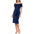 New XSCAPE Bow Off-the-Shoulder Scuba Knit Cocktail Dress, Navy Size 10 w/o Tag