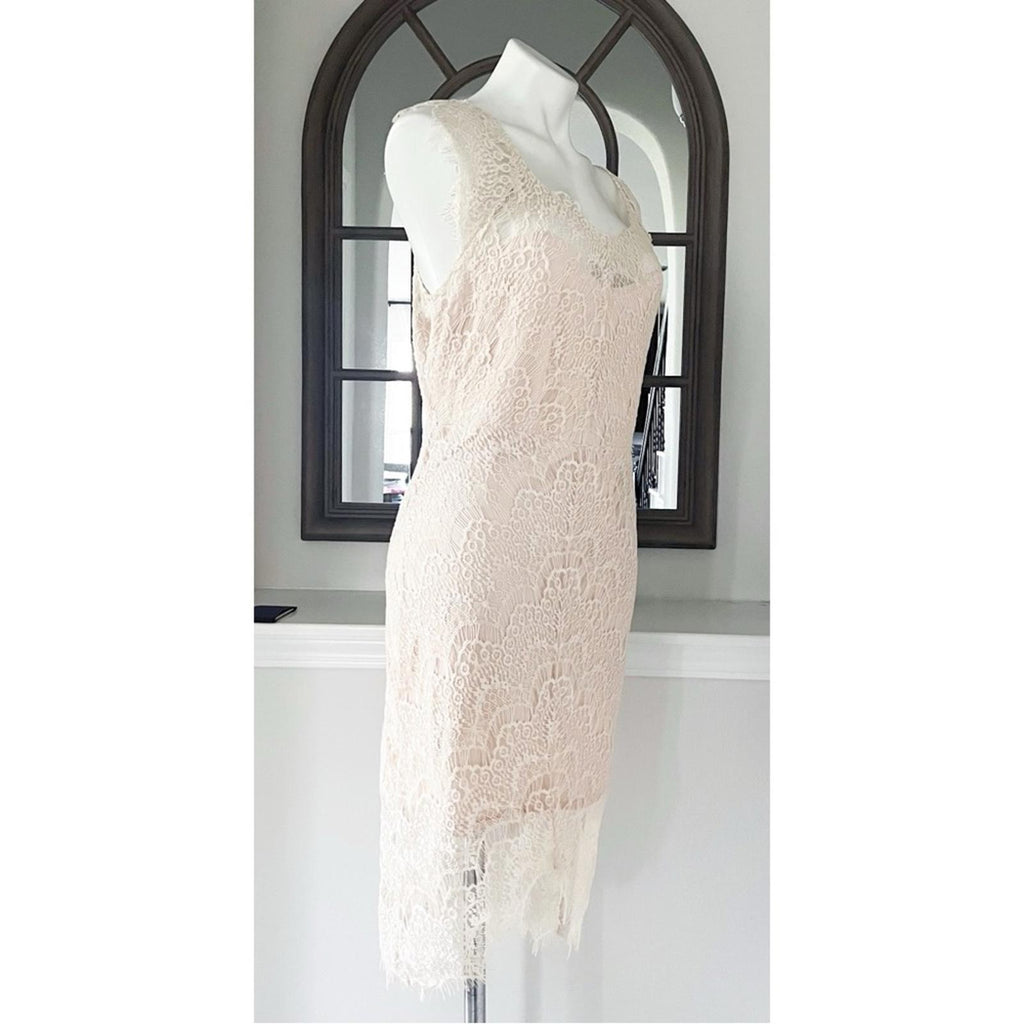 NEW Free People Lace Slip French Court Tea Cream Sheer Dress, Size L Retail $98