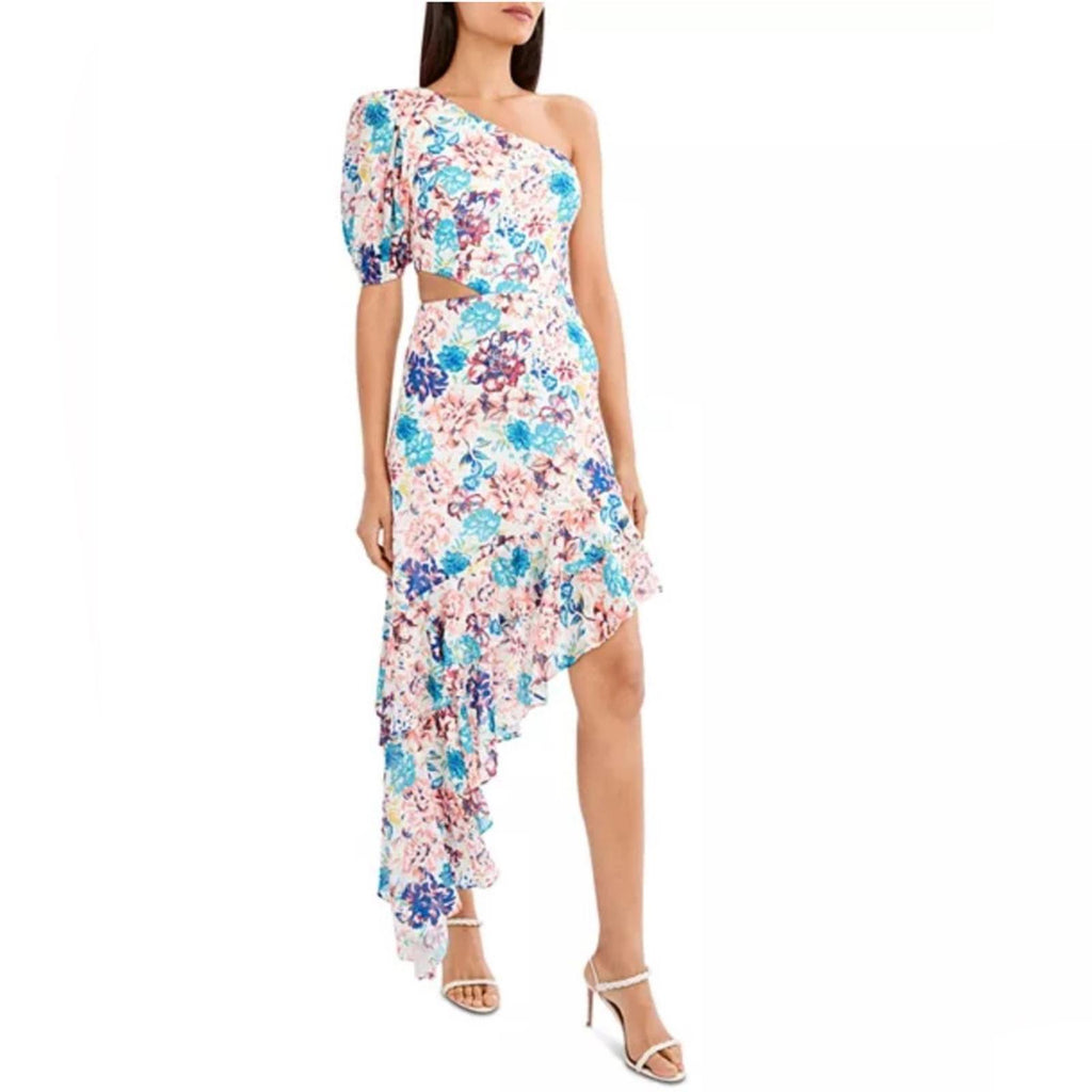 BCBGMaxazria One-Shoulder Floral Print Dress w/Asymmetric Hem Size 8 NWT $358