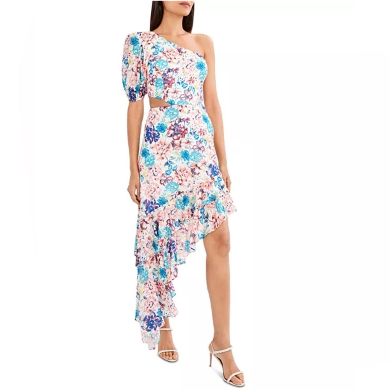 BCBGMaxazria One-Shoulder Floral Print Dress w/Asymmetric Hem Size 8 NWT $358