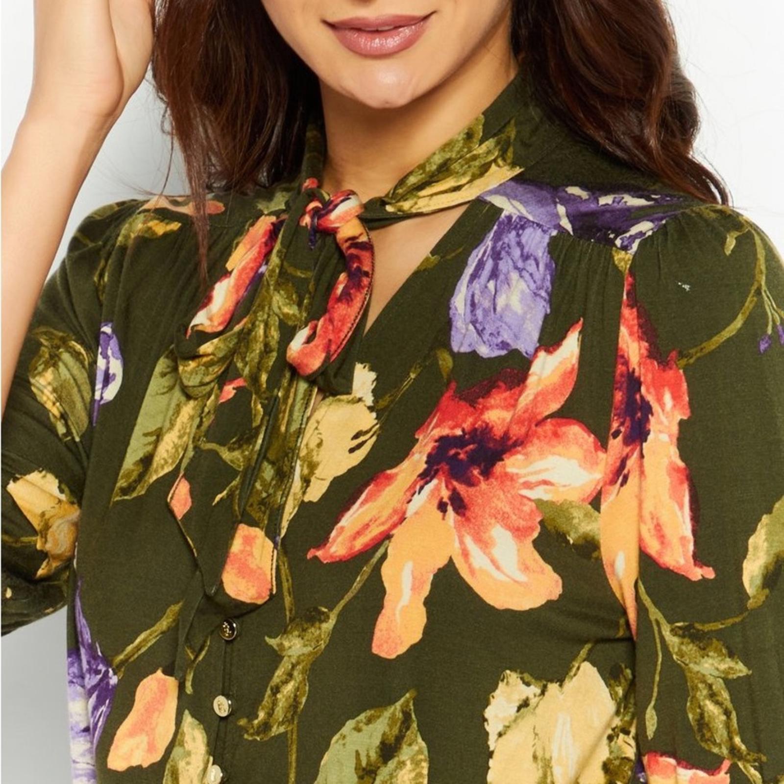 Ralph Lauren Floral Jersey Tie-Neck Blouse in Farm Olive, Plus Size XXL, NWT