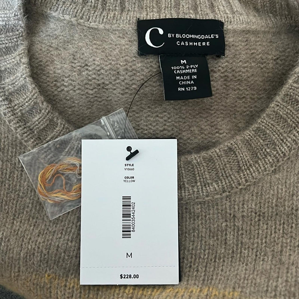 C by Bloomingdale's Cashmere Ombré Color Block Sweater, Yellow Size M NWT $228