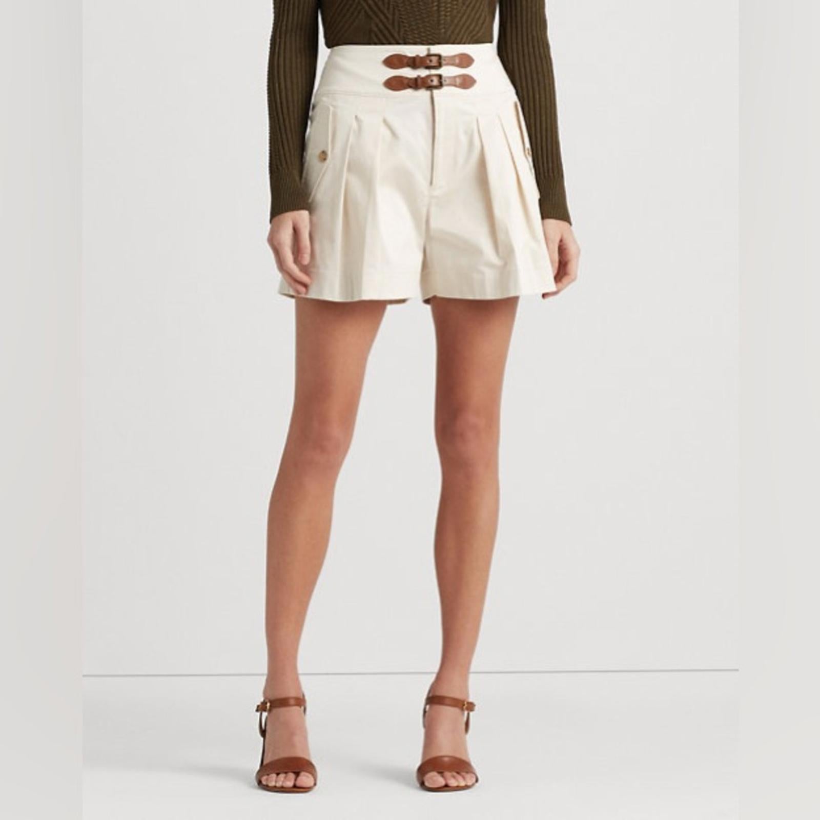 Lauren Ralph Lauren Buckle-Trim Sateen Shorts in Winter Cream, Size 18 NWT