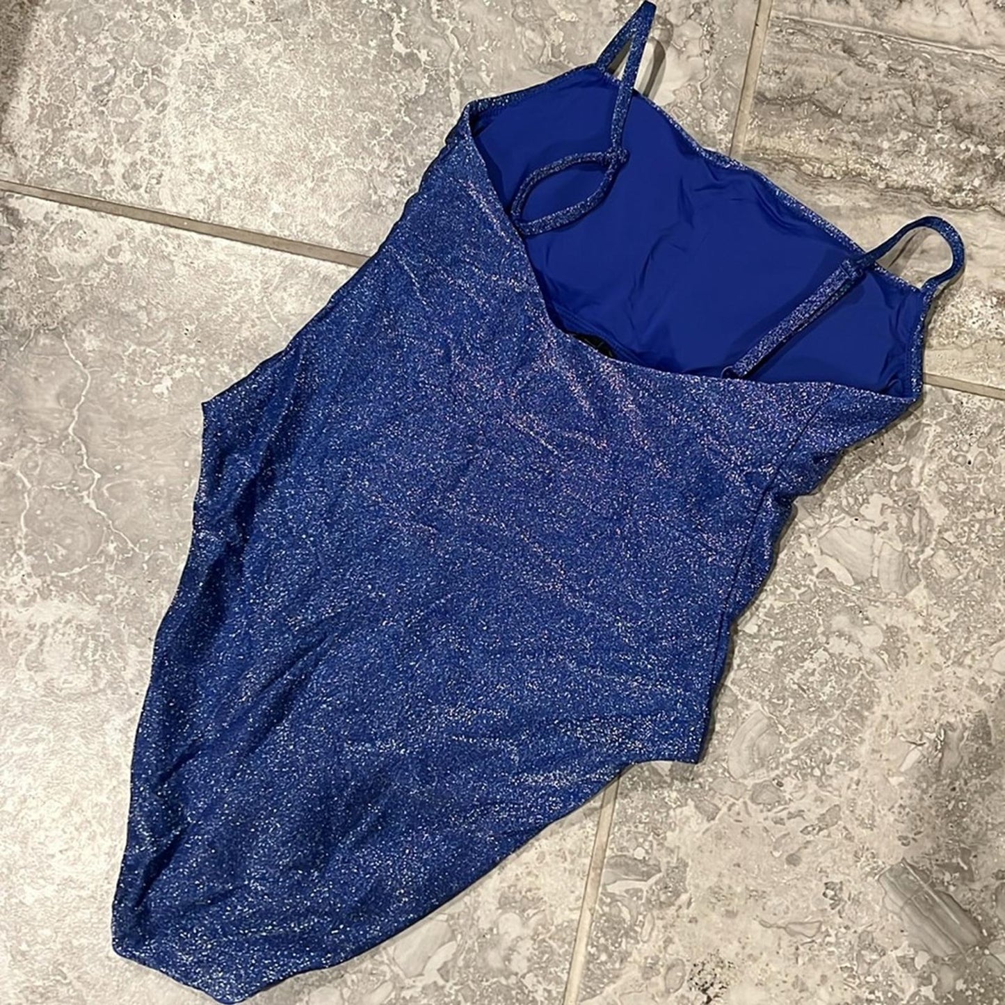 Aqua Bloomingdale’s Shimmer Square Neck One Piece Swimsuit, Sapphire Size S NWT