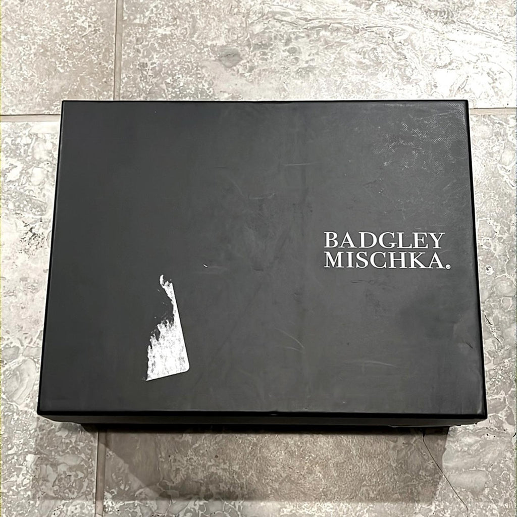 Badgley Mischka Ivanka Ankle Strap Block Heel Sandals, Silver Size 8 New in Box