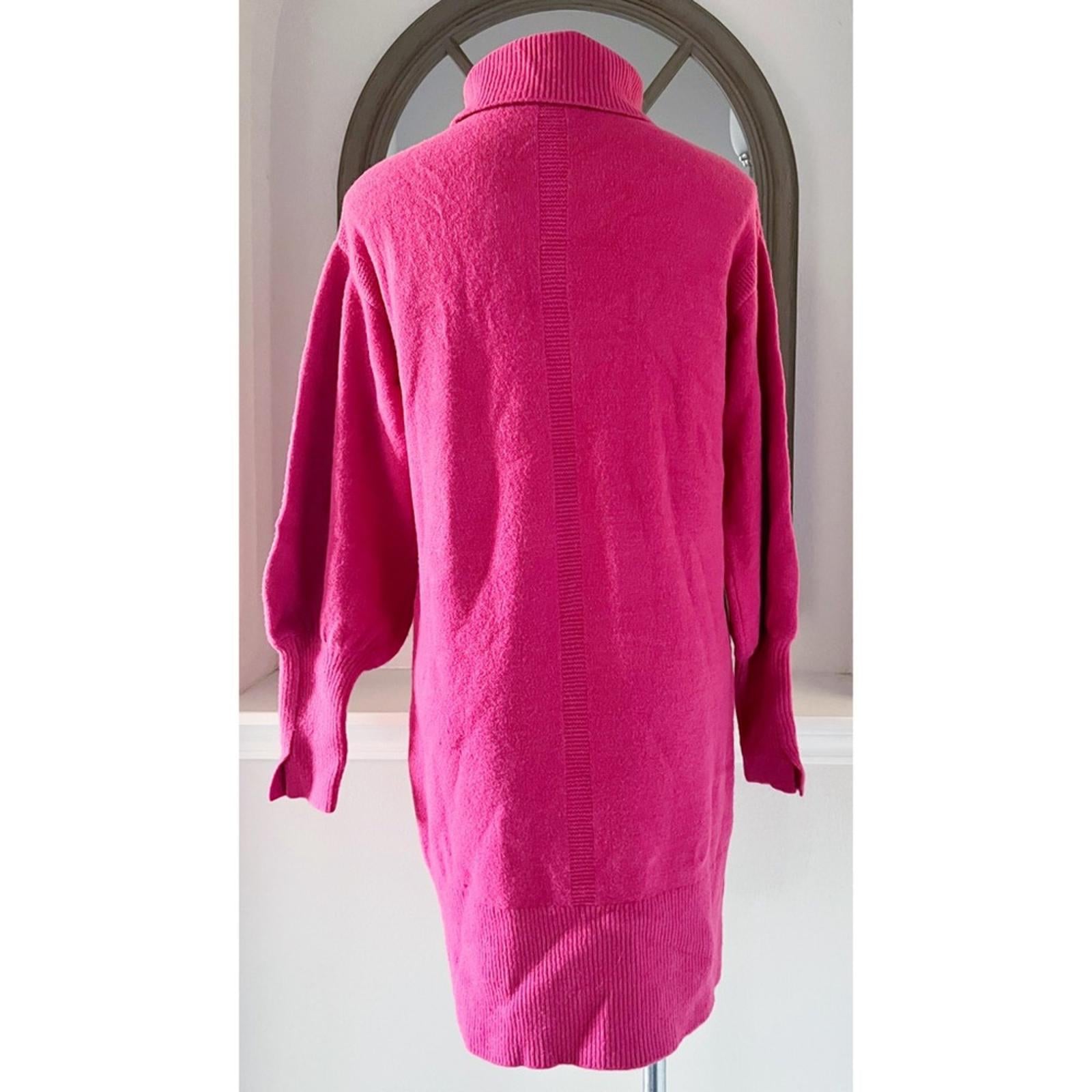 Gibson Latimer Puff-Sleeve Turtleneck Sweater Dress in Pink, Size M NEW w/o Tag