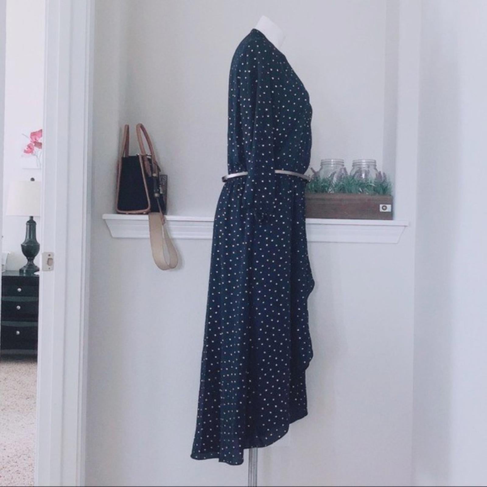 Laundry Faux Wrap Hi-Low Hem Maxi Dress in Navy/Gold Stars, NWT