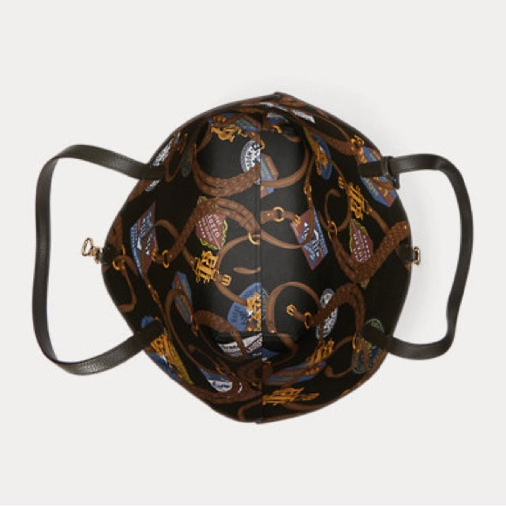 Lauren Ralph Lauren Large Reversible Tote Bag in Dark Olive/Belting Print, NWT