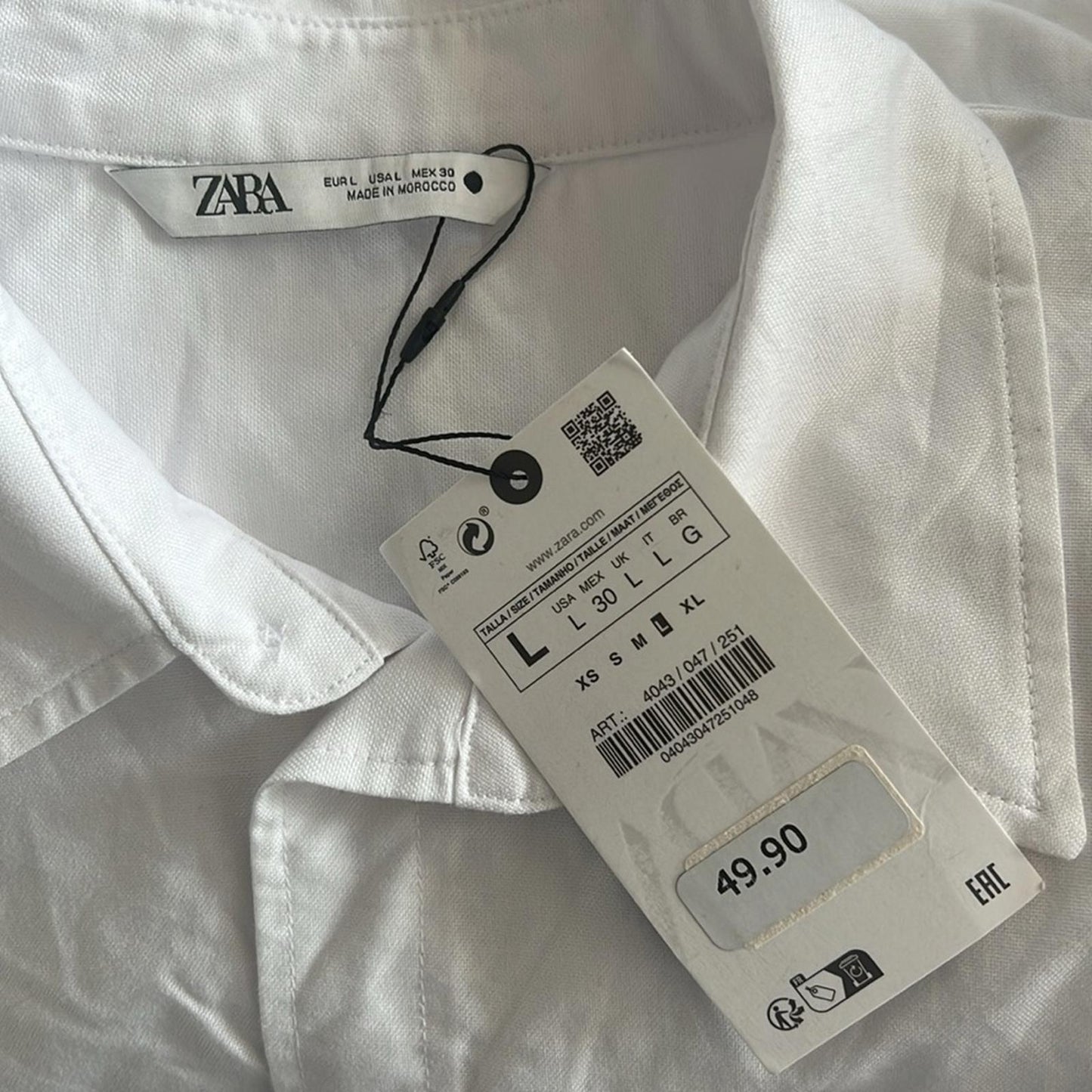 ZARA White Denim Button Up Sleeveless Shirt, Size L New w/Tag