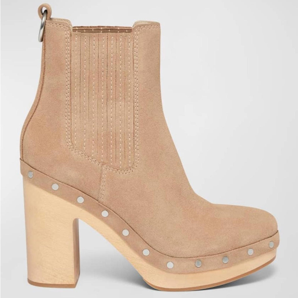 PAIGE Adina Platform Chelsea Boots in Tan Suede, Size 6 NEW in Box