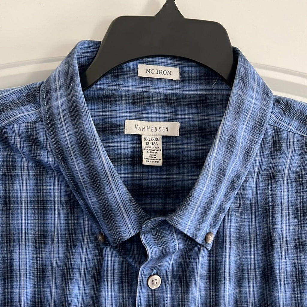 NEW Van Heusen No Iron Button Down Short Sleeve Shirt, Blue/Navy XXL New w/o Tag
