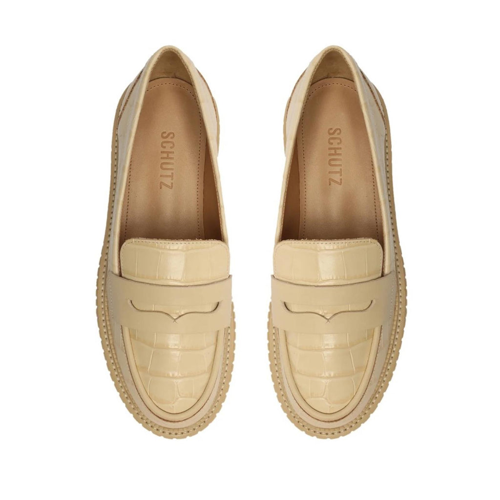 SCHUTZ Viola Crocodile-Embossed Leather Platform Loafer Size 11 New in Box