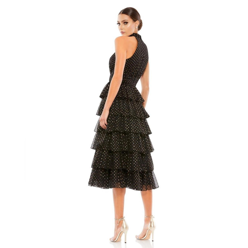 Mac Duggal Black Layered Polka Dot Cocktail Dress in Black/Gold, NWT, Size 8