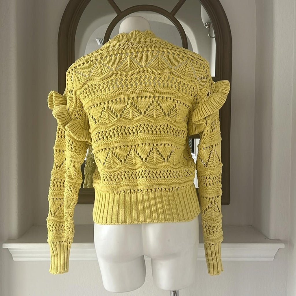 Joie Hockley Scalloped Neck Ruffle Sweater in Canary Yellow, Size XS Retail $278