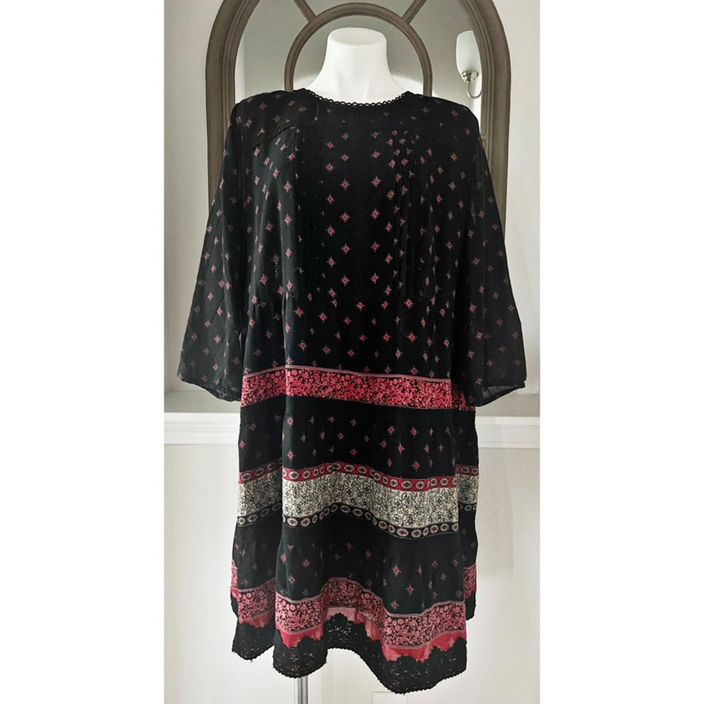 J. Jill Pin-tucked Lace Trim Dress , Black Red Size XL Retail $119