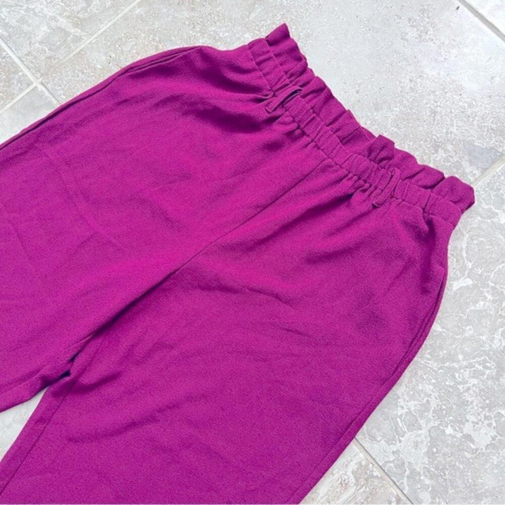 June & Hudson Belted Paper Bag High-Waisted Pants in Fuschia, Size L EXCELLENT