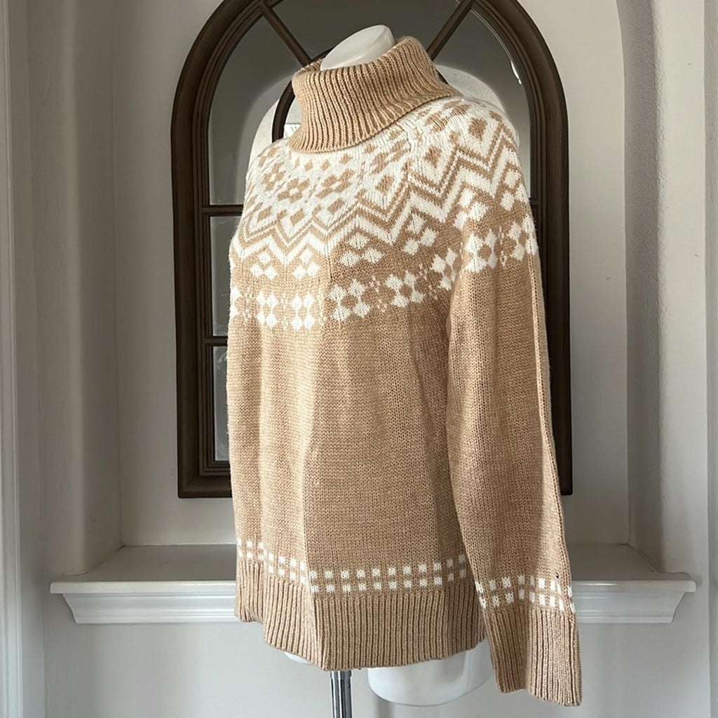 NEW Tommy Hilfiger Frosted Yoke Turtleneck Sweater Light Heather Fawn/Ivory Sz L