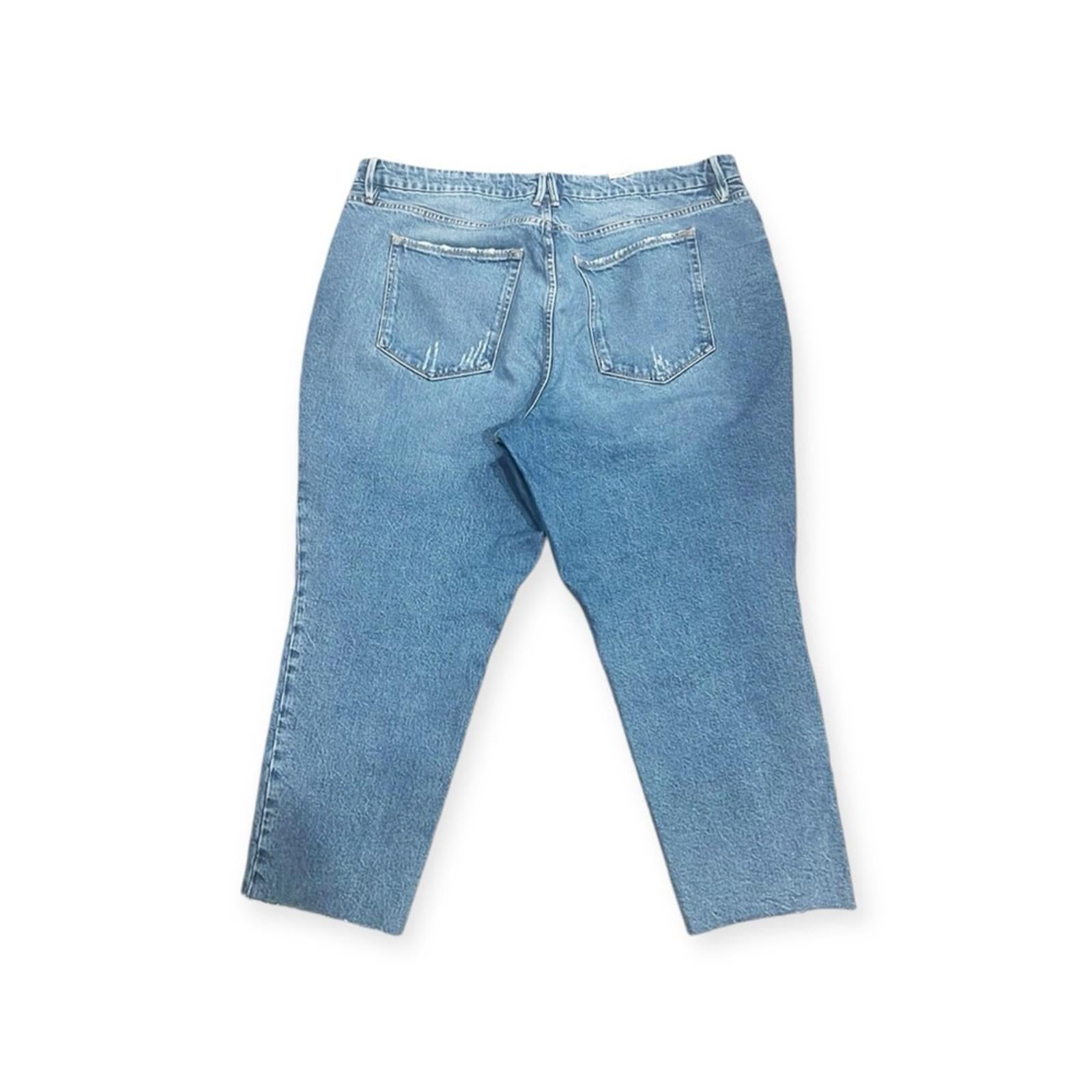 Good American Straight Leg Raw Hem Jeans, Blue Size 16 New w/Tag