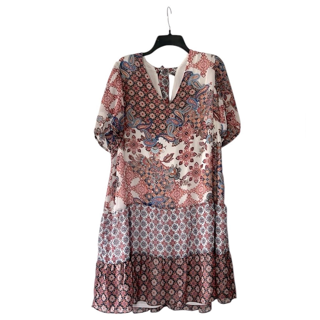 INC Mixed-Print Tiered Dress, NWT, Size XL