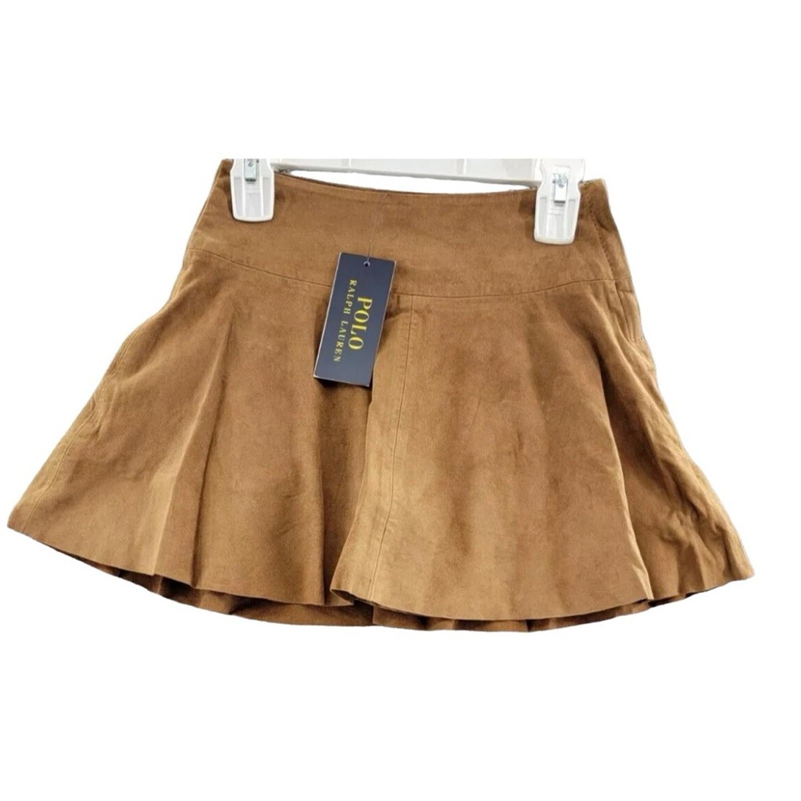 Polo Ralph Lauren Goat-Suede Leather Skirt Girls' Size 3, Maple New w/Tag $245