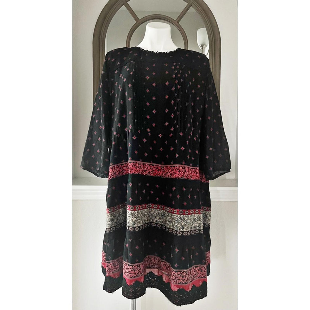 J. Jill Pin-tucked Lace Trim Dress , Black Red Size XL Retail $119
