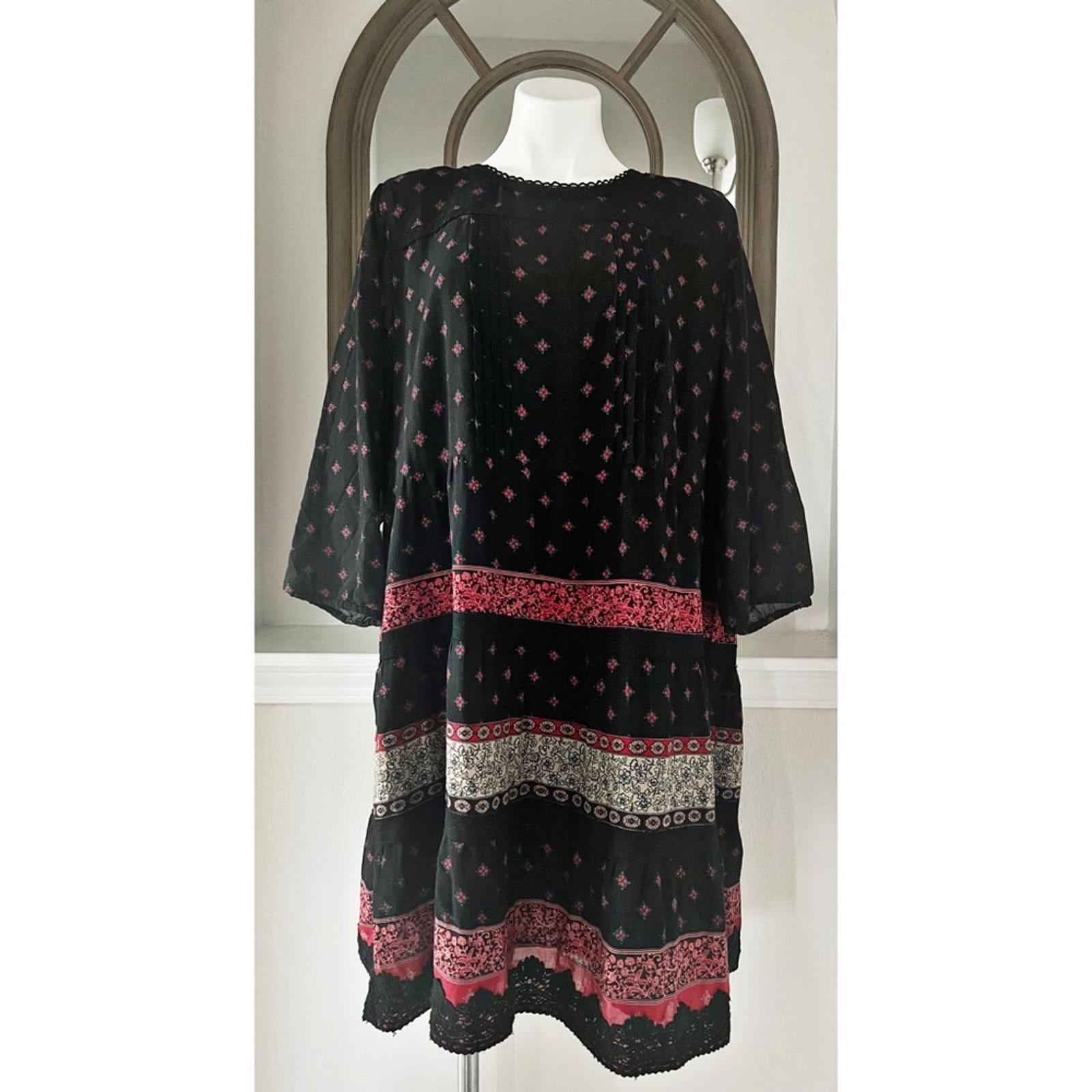J. Jill Pin-tucked Lace Trim Dress , Black Red Size XL Retail $119