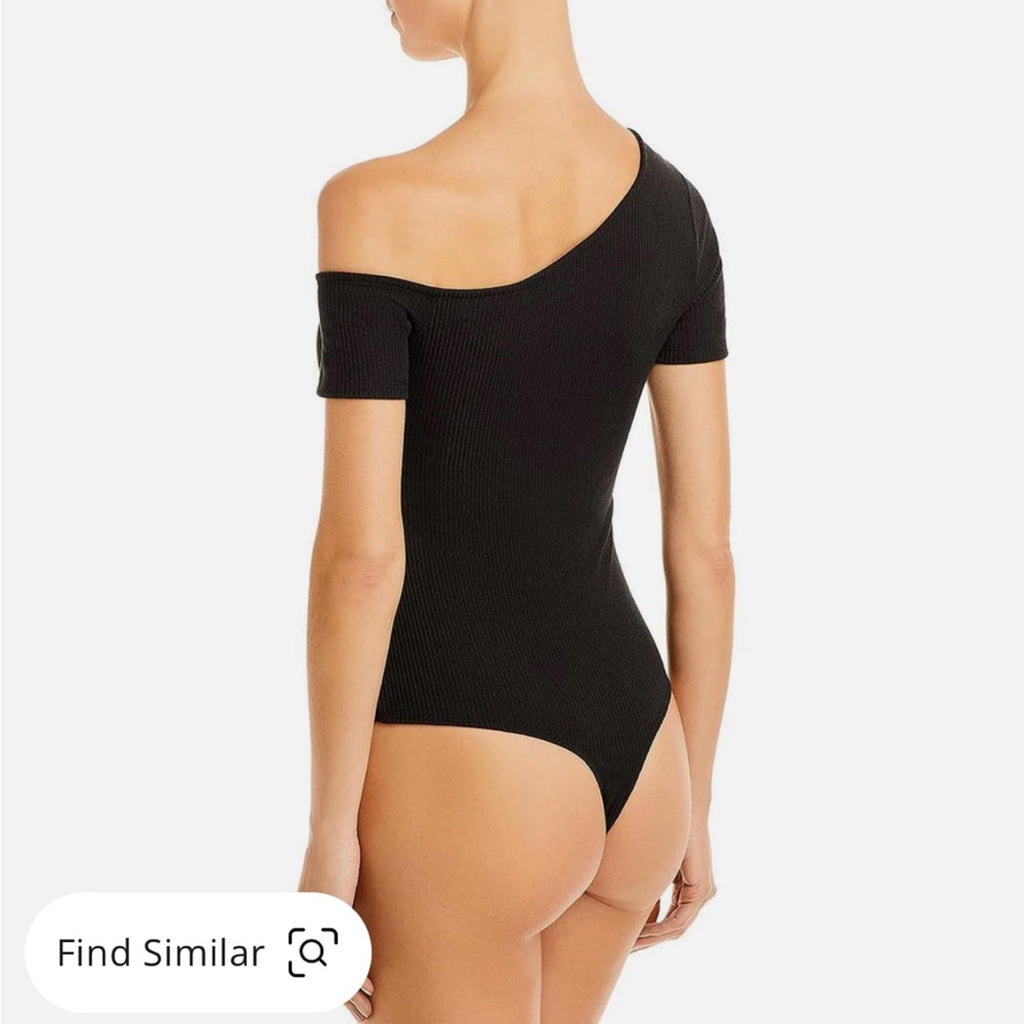 AQUA Asymmetric Off The Shoulder Bodysuit, Black Size XL New w/Tag $48