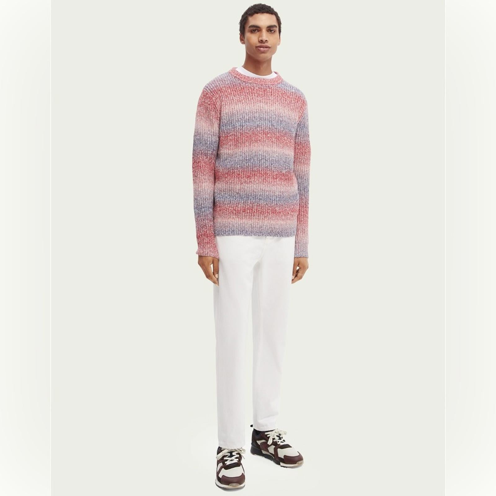 Scotch & Soda Gradient Cotton-Blend Crewneck Sweater in Blue Combo Size L NWT